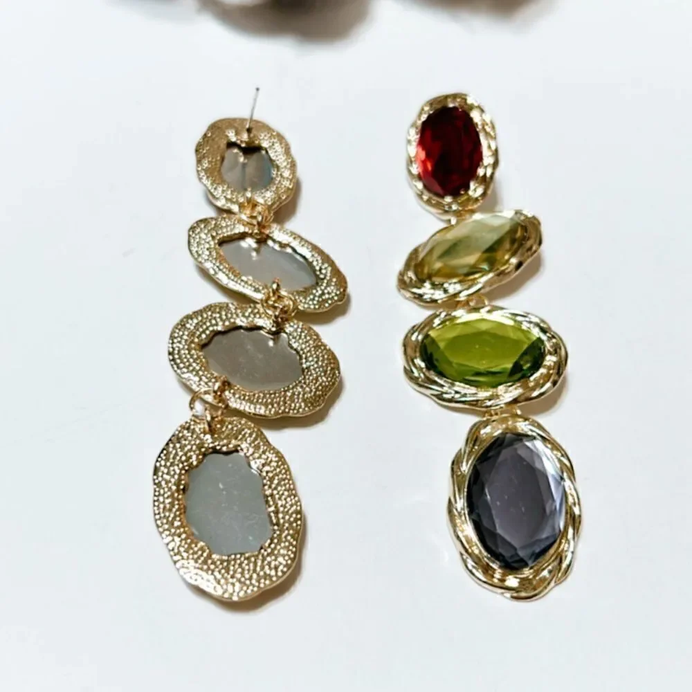 Zara Multicolor Gem Drop Earrings - Red, Orange, Yellow, Green, Purple